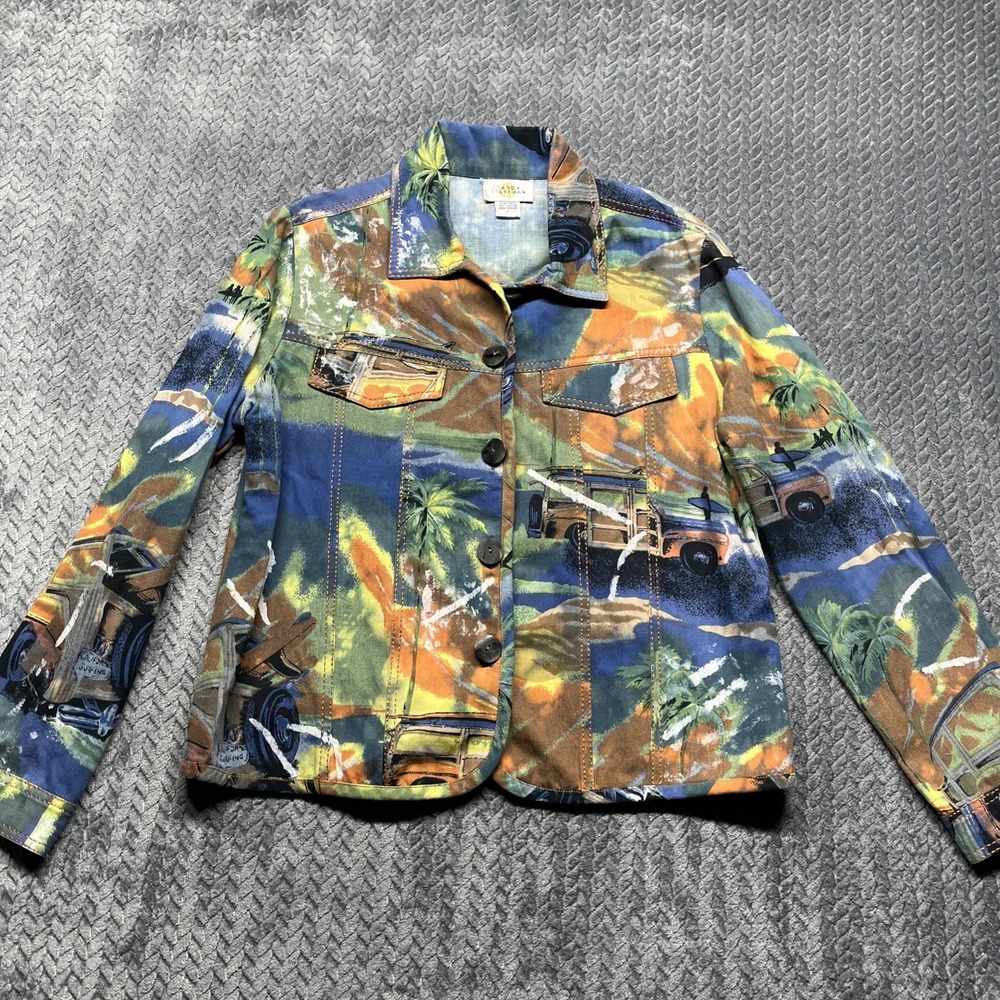 Vintage Sandy‎ Starkman Jacket Sz LCalifornia Surfing Cotton All Over Print